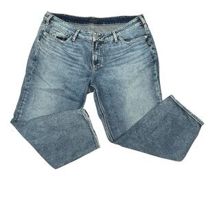 Silver Jeans Elyse Slim Crop Medium Wash Distressed Women's Size 14